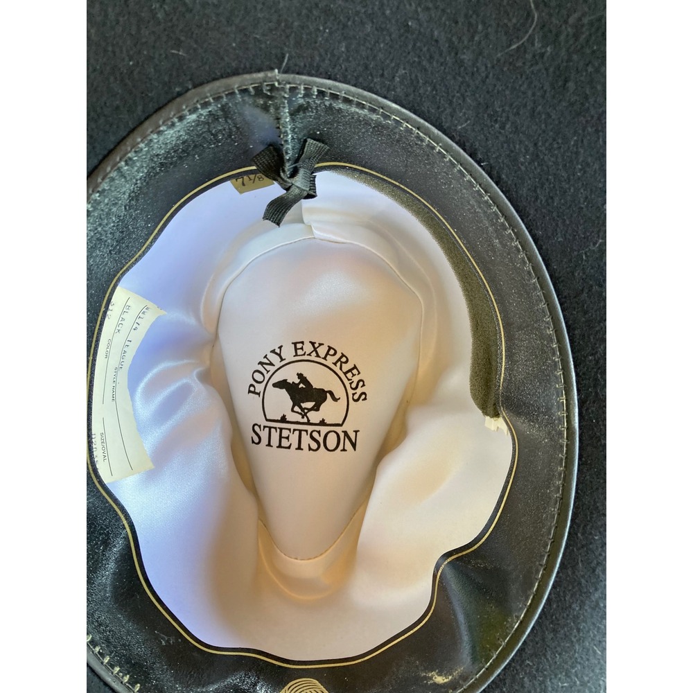 Stetson‎ Pony Express Teague Black Pure Wool Cowboy Hat Silver Concho Band 7 1/8 - Picture 5 of 12